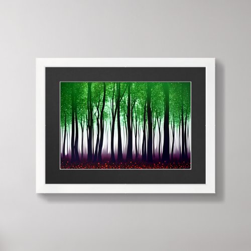 Artistic Green Forest with Mystical Red Ground Framed Art
