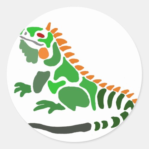 Artistic Green Iguana Art Original Classic Round Sticker
