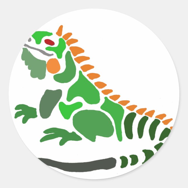 Artistic Green Iguana Art Original Classic Round Sticker (Front)