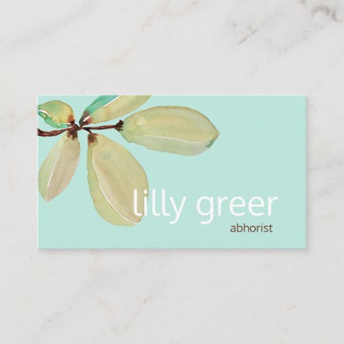Artistic Green Leaf Watercolor Tree  Branch Business Card