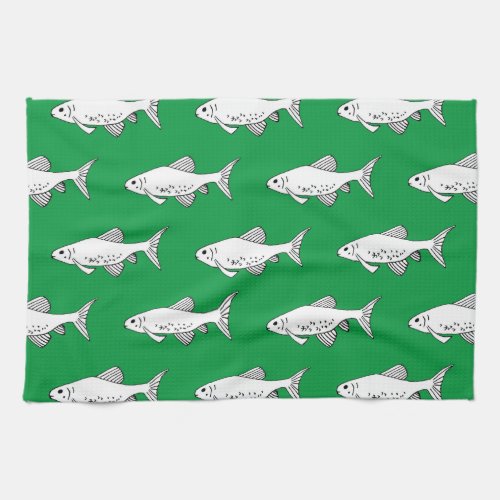Artistic Green Minnow Pattern Fish Kitchen Towel