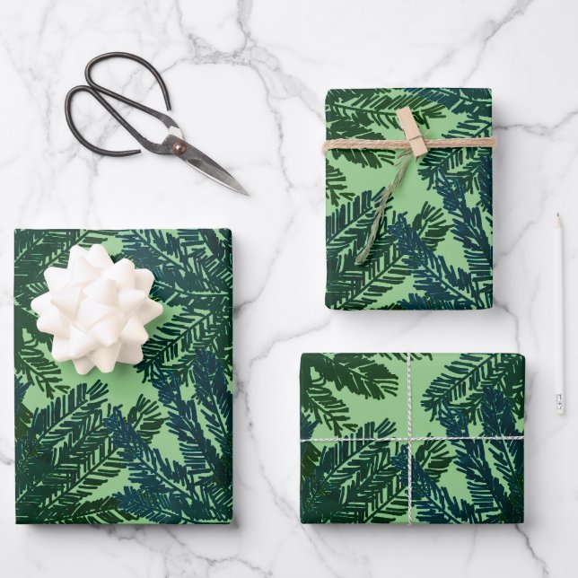 Artistic Green Tropical Palm Tree Wrapping Paper Sheets (Front)