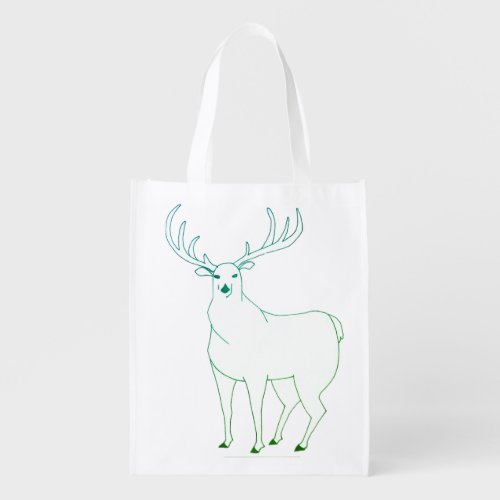 Artistic Green Whitetail Stag Deer Grocery Bag