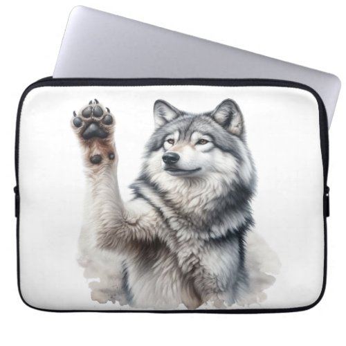 Artistic Grey Wolf in Watercolor Laptop Sleeve