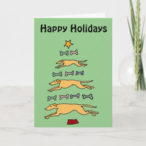 Artistic Greyhound Dog and Bones Christmas Tree Holiday Card