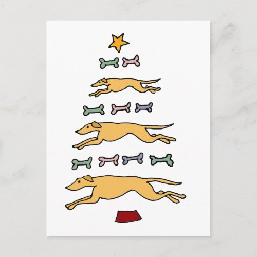 Artistic Greyhound Dog and Bones Christmas Tree Holiday Postcard