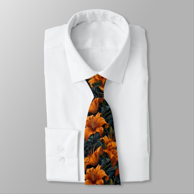 Artistic Groomsman Gift Lilies Neck Tie (Tied)