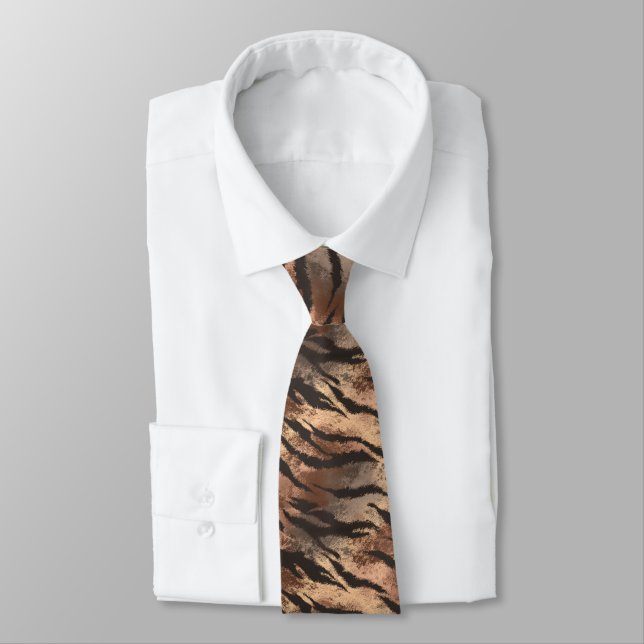 Artistic Groomsman Gift Tiger Print Neck Tie (Tied)
