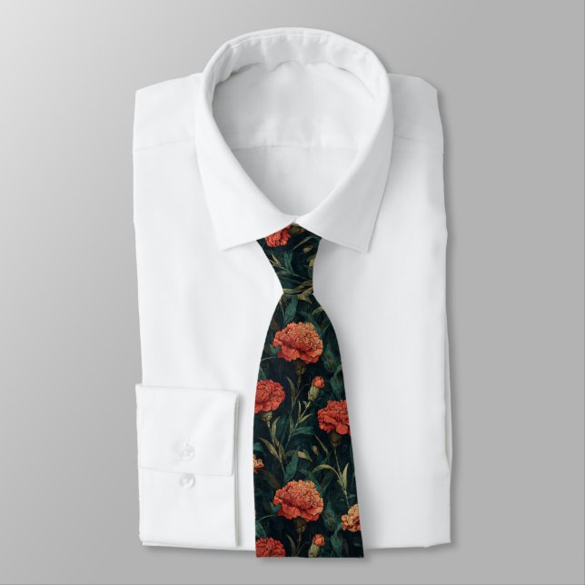 Artistic Groomsmen Gift Carnation Flower Neck Tie (Tied)