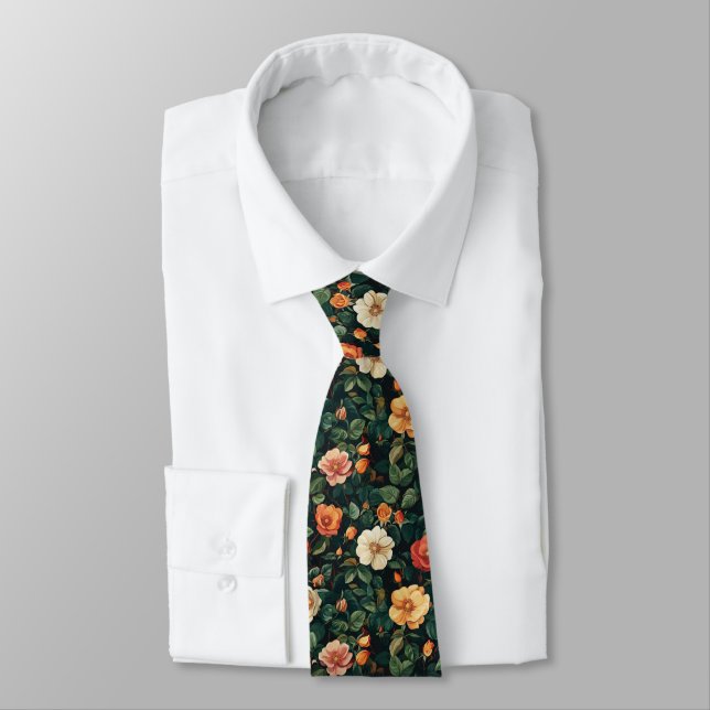Artistic Groomsmen Gift Rose Floral Neck Tie (Tied)