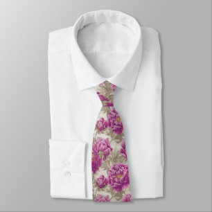 Artistic Groomsmen Peonies Flower Neck Tie