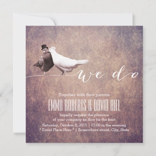 Artistic Grunge Love Birds Wedding Invitation