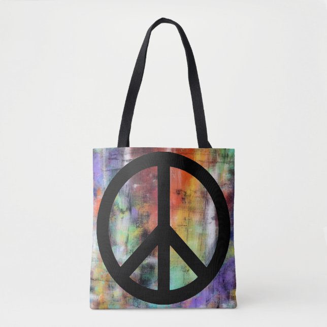 Artistic Grunge Peace Sign Tote Bag (Front)