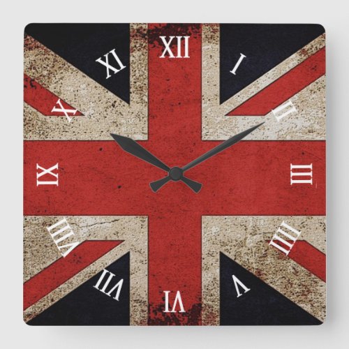 Artistic Grunge UK flag Square Wall Clock