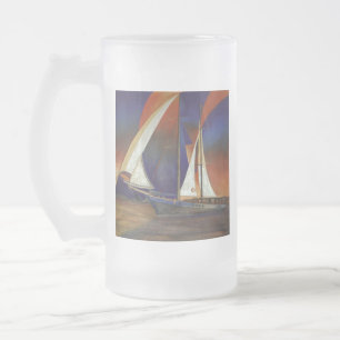 Artistic Gulet Under Sail In Orange and Purple Frosted Glass Beer Mug