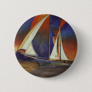 Artistic Gulet Under Sail In Orange and Purple Pinback Button