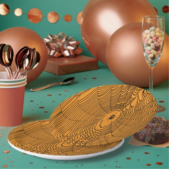 Artistic Halloween Spider Cobweb Doodle Black Paper Plates (Multi)