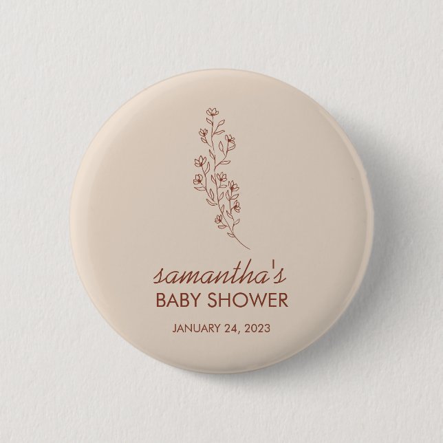 Artistic Hand Drawn Baby Shower Script with Flower Button (Front)