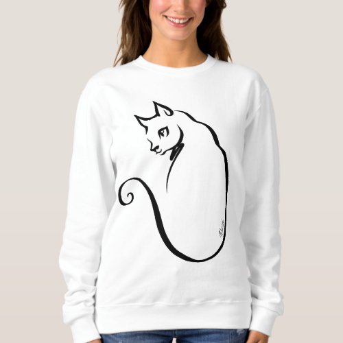 Artistic Hand Drawn Cat Womens Classic Sweater