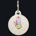 Artistic Hand Drawn Hamsa Hand an Floral Drawings Pet ID Tag<br><div class="desc">This colorful and artistic hand drawn Hamsa hand of Fatima with black and white floral and foliage drawings is perfect for the trendy and stylish woman. Its cool and hipster print is great for many gifts and occasions. Enjoy this vibrant and bold design for your next purchase!</div>