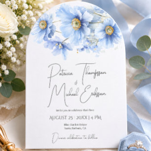 Artistic Handwritten Blue Himalayan Poppy Wedding  Invitation