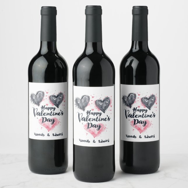 Artistic Heart Illustrations I Gray I Valentine's Wine Label (Bottles)