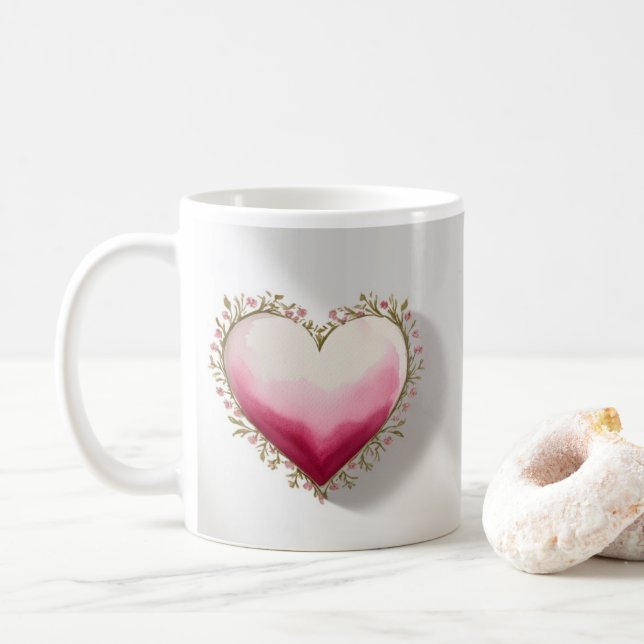 Artistic Heart-Shaped Design Coffee Mug (With Donut)