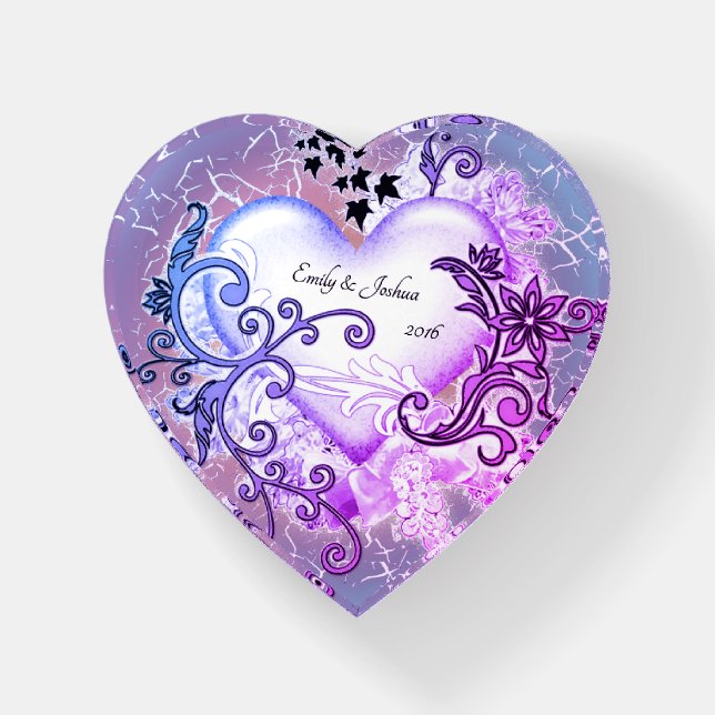 Artistic Heart with Name(s) and Date Paperweight (Front)