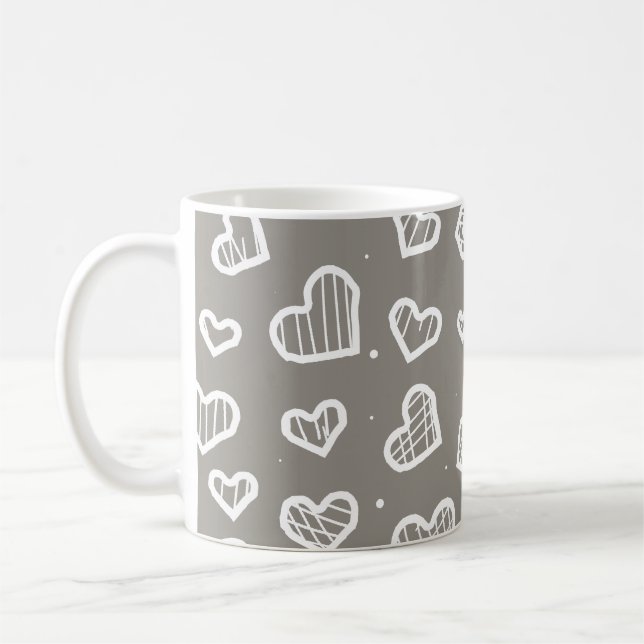 Artistic Hearts Seamless Pattern - Grey Background Coffee Mug (Left)