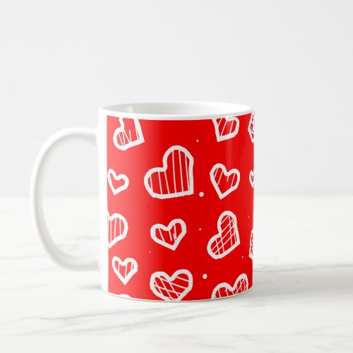 Artistic Hearts Seamless Pattern on Red Background Coffee Mug