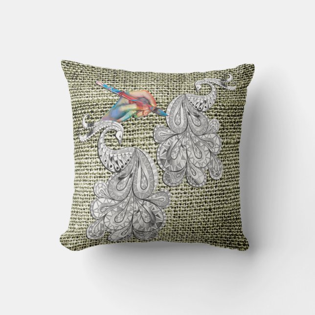 Artistic Henna hand-drawn doodle-art Throw Pillow (Front)