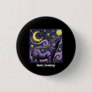 Artistic Hippo Swirling Starry Night Sky Graphic Button