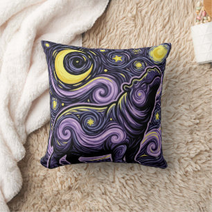 Artistic Hippo Swirling Starry Night Sky Graphic Throw Pillow