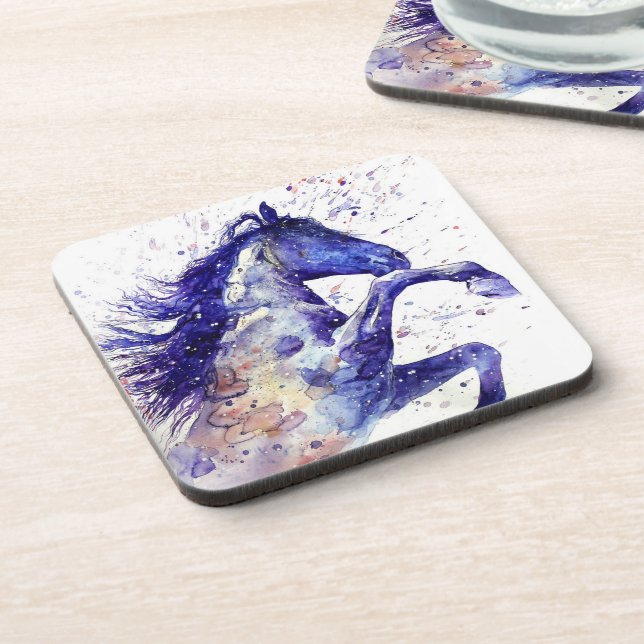 Artistic Horse Watercolor Splatter Painting Beverage Coaster (Left Side)
