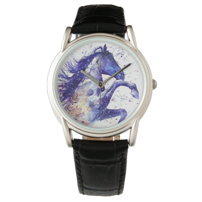 Artistic Horse Watercolor Splatters Painting Watch (Front)