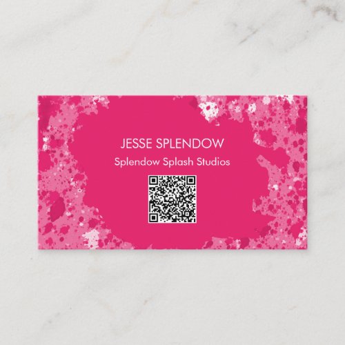 Artistic Hot Pink Abstract Paint Splatters QR Code Business Card