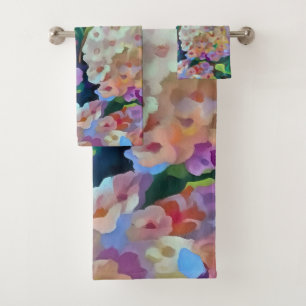 Artistic Hydrangeas Hortensia Floral Abstract Art Bath Towel Set