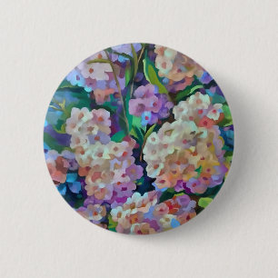 Artistic Hydrangeas Hortensia Floral Abstract Art Button
