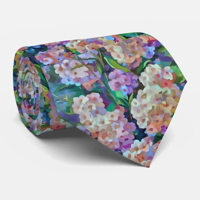 Artistic Hydrangeas Hortensia Floral Abstract Art Neck Tie (Rolled)