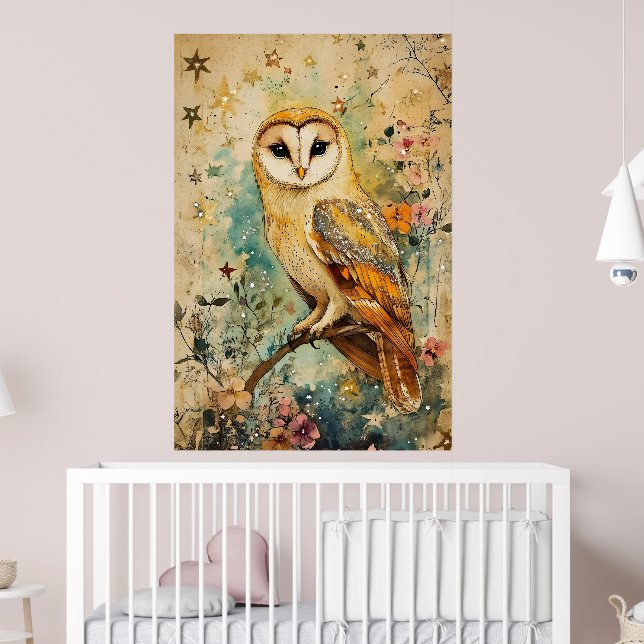 Artistic illustration of a barn owl, poster (Nursery 2)