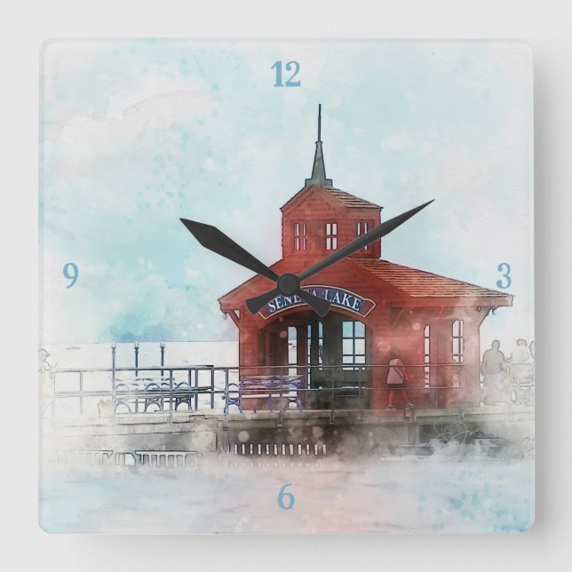 Artistic Illustration of Lake Pier for Home Decor Square Wall Clock (Front)