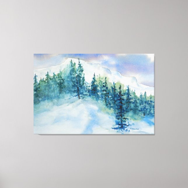 Artistic Impressionist Snowy Mountain Scene Canvas Print (Front)