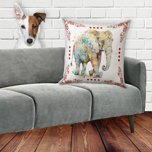 Artistic Indian Elephant Throw Pillow