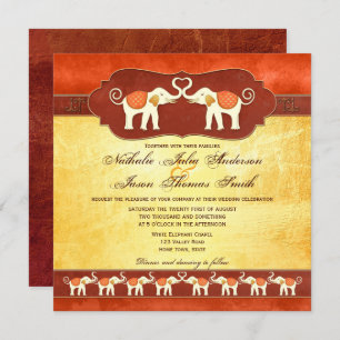 Artistic Indian White Elephants Wedding Invitation