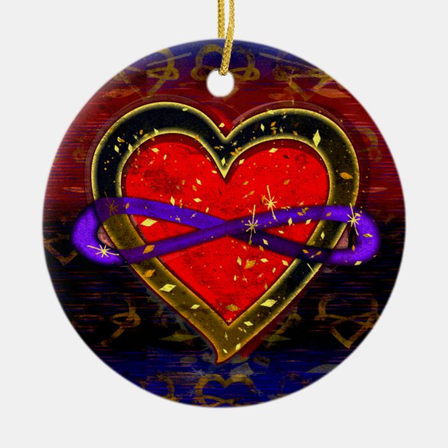 Artistic Infinity Heart Polyamory Flag Symbol Ceramic Ornament (Front)