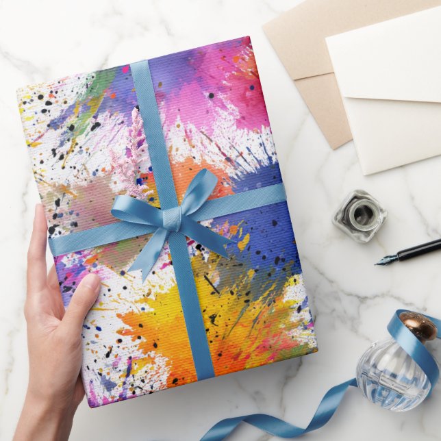 Artistic Ink Splash Multicolor Abstract Pattern Wrapping Paper (Gifting)
