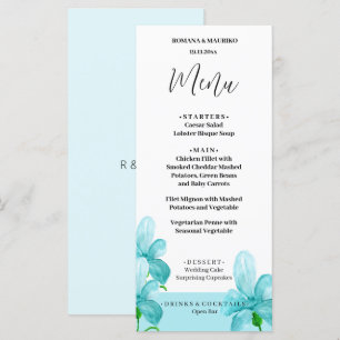 Artistic Iris Blue Floral Watercolor Hand-painted Menu