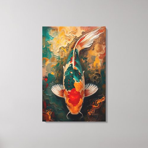 Artistic Japanese Koi Fish Portrait Oil Painting Canvas Print