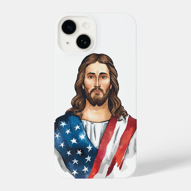 Artistic Jesus with American flag  iPhone Case (Back)