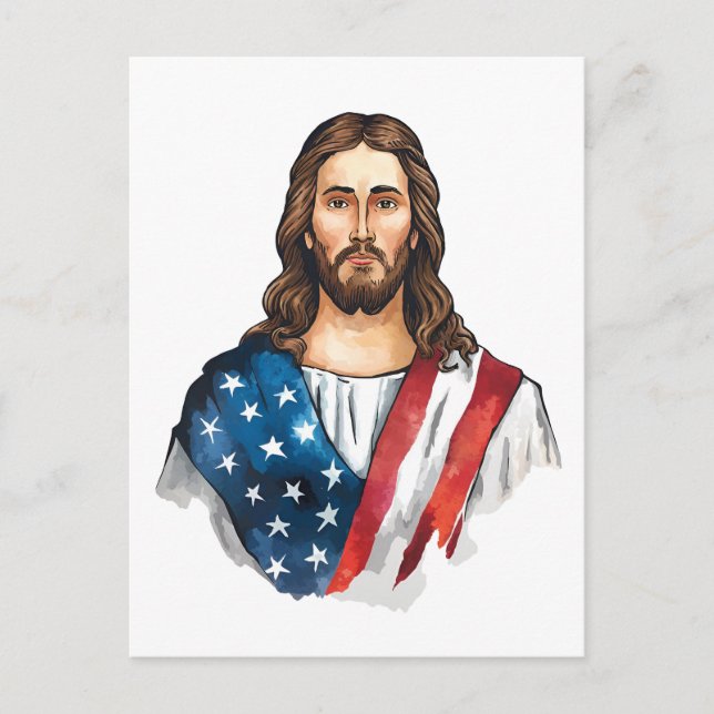 Artistic Jesus with American flag  Postcard (Front)